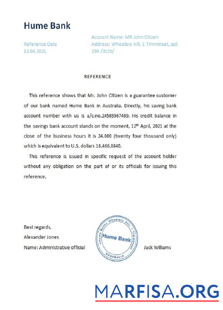 Blank Australia Hume reference example